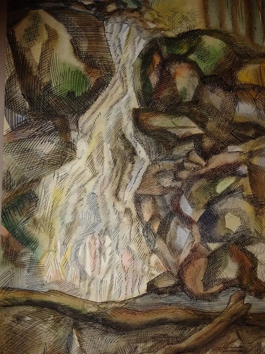 Водопад в Закарпатье. 1985. Бумага, тушь, акварель. 38х28