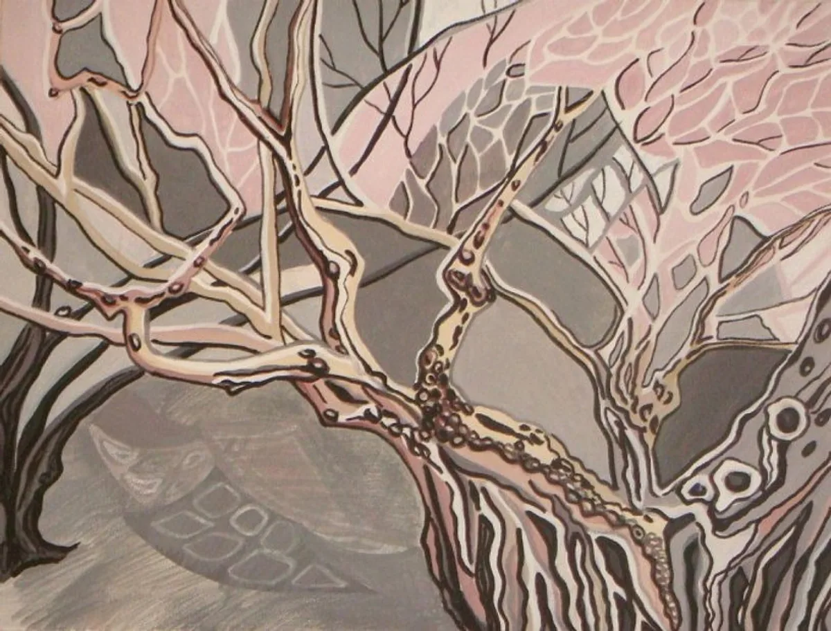 Розовое дерево. Окинава. 2007. Картон, темпера. 35х45