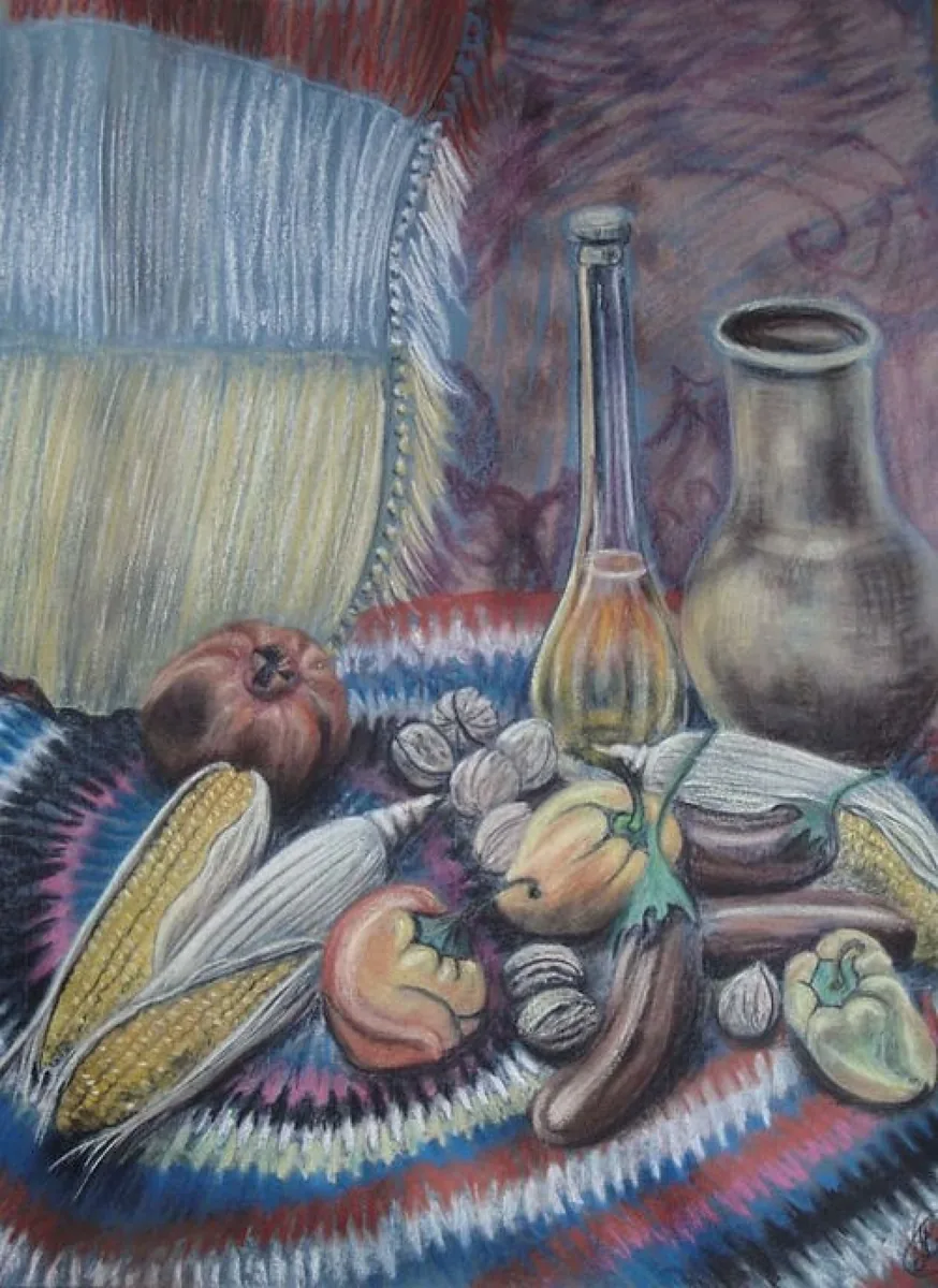 Натюрморт с ковриком. 2012. Бумага, пастель. 80х57