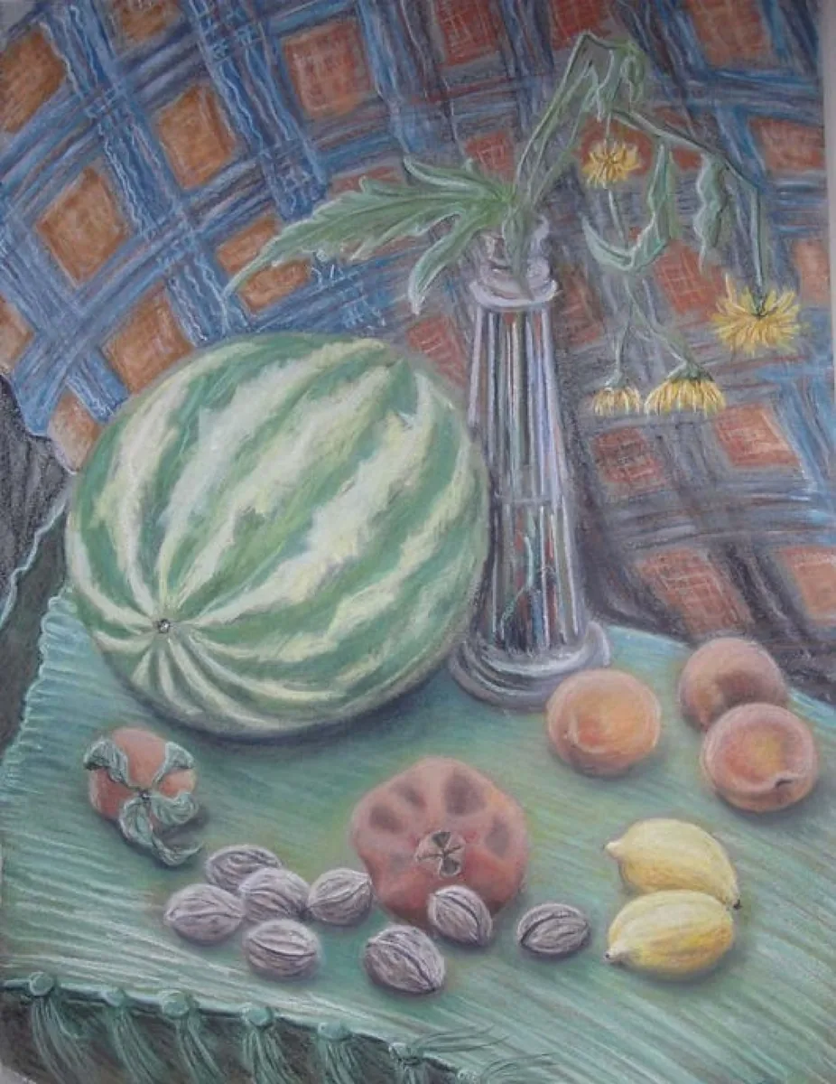 Натюрморт с арбузом. 2012. Бумага, пастель. 75х53