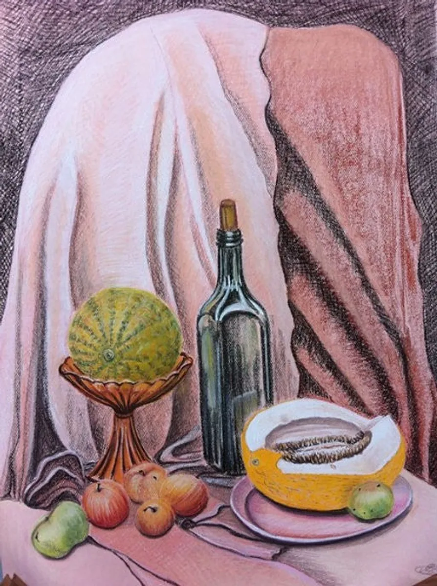 Натюрморт с дыней. 2013. Бумага, пастель. 100х69