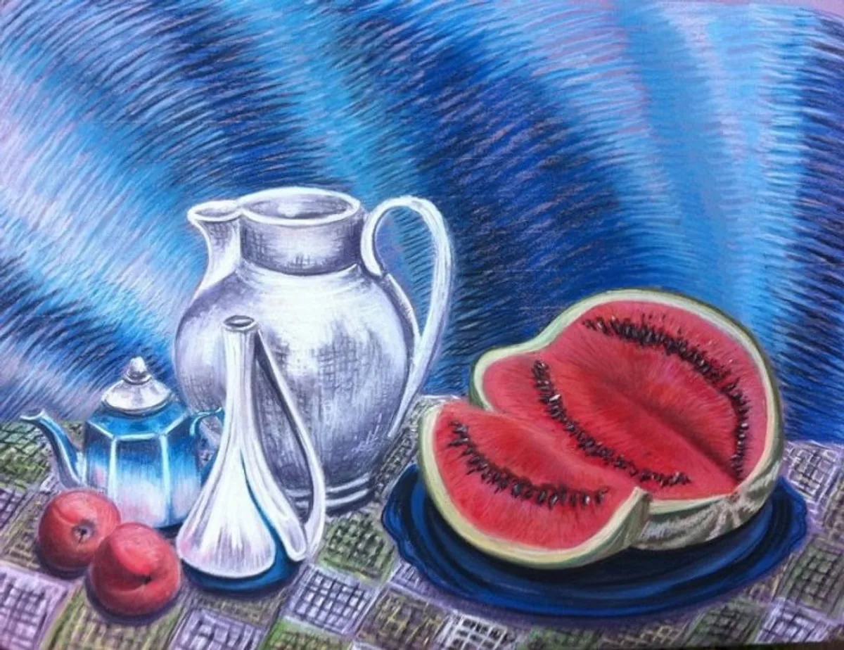 Натюрморт с арбузом. 2013. Бумага, пастель. 60х80
