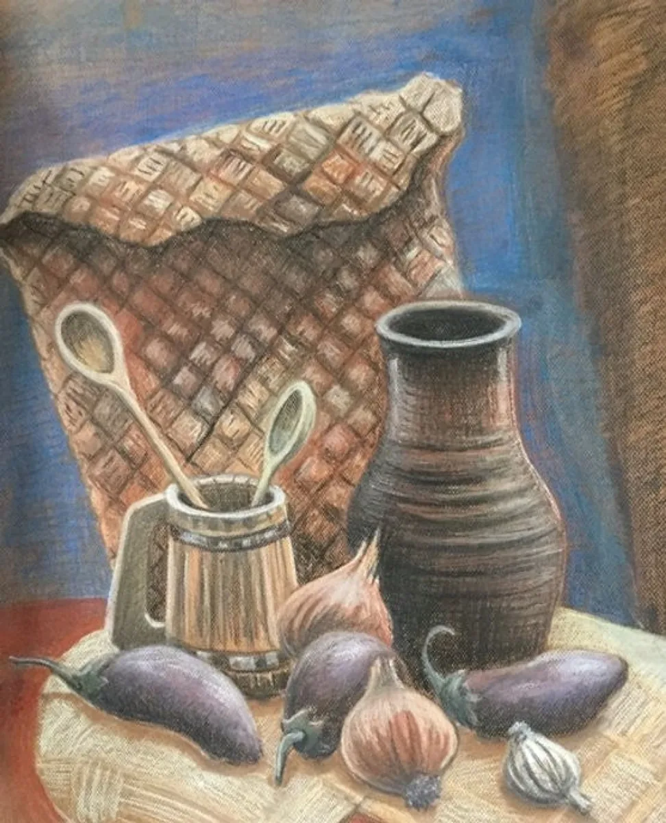Натюрморт с туеском. 2015. Бумага, пастель. 60х50