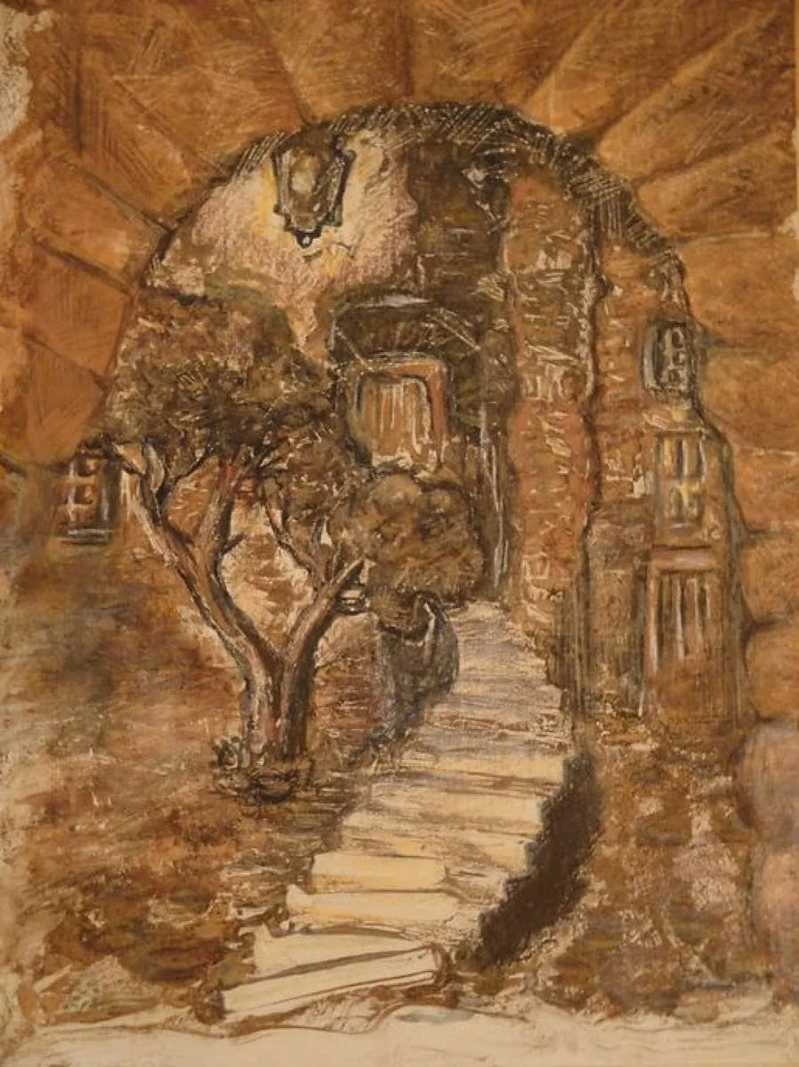 Таллинский дворик. 1989. Монотипия, сангина. 49х39
